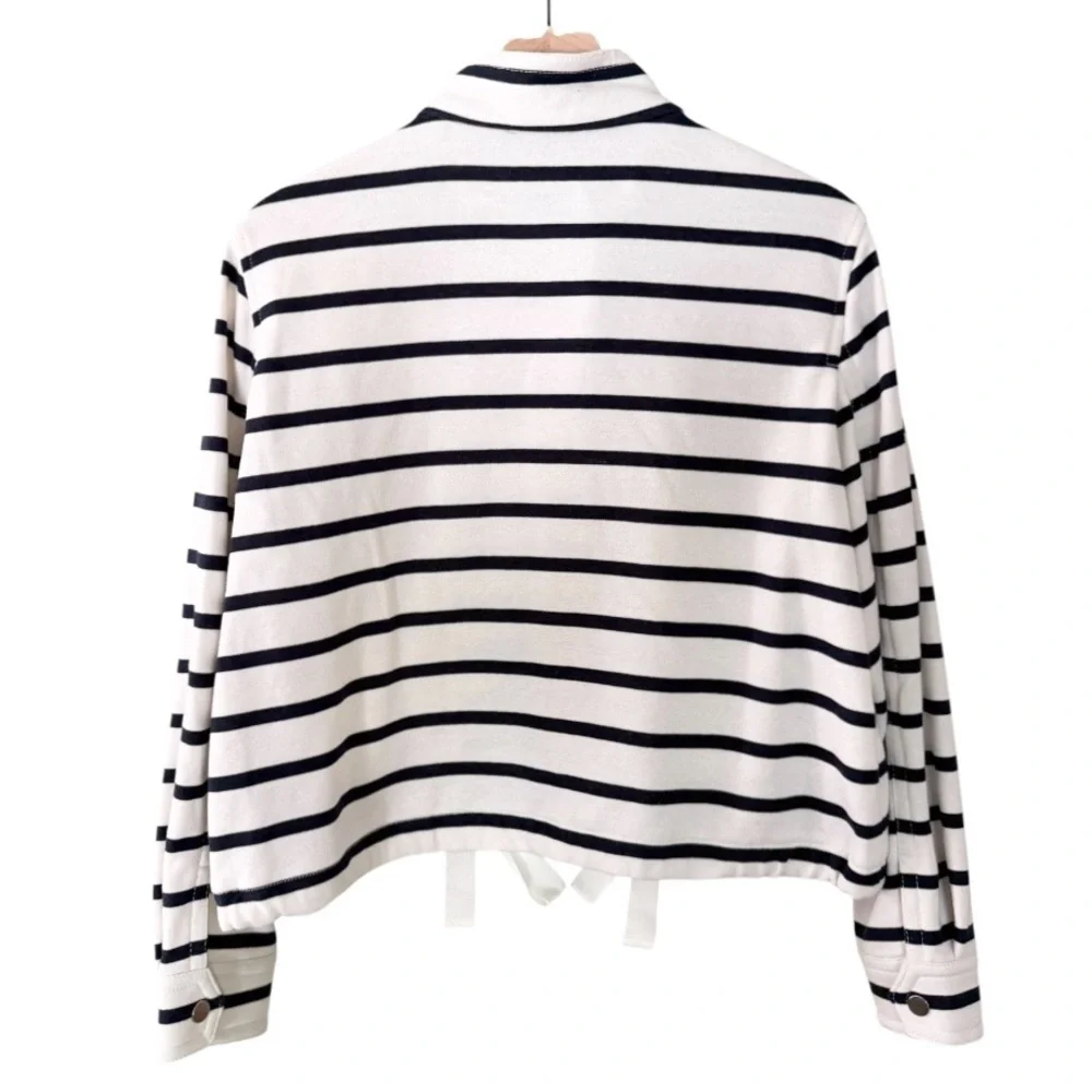 NWT Loft Striped Terry‎ Patch Pocket Jacket White Blue Women’s Size Large Petite